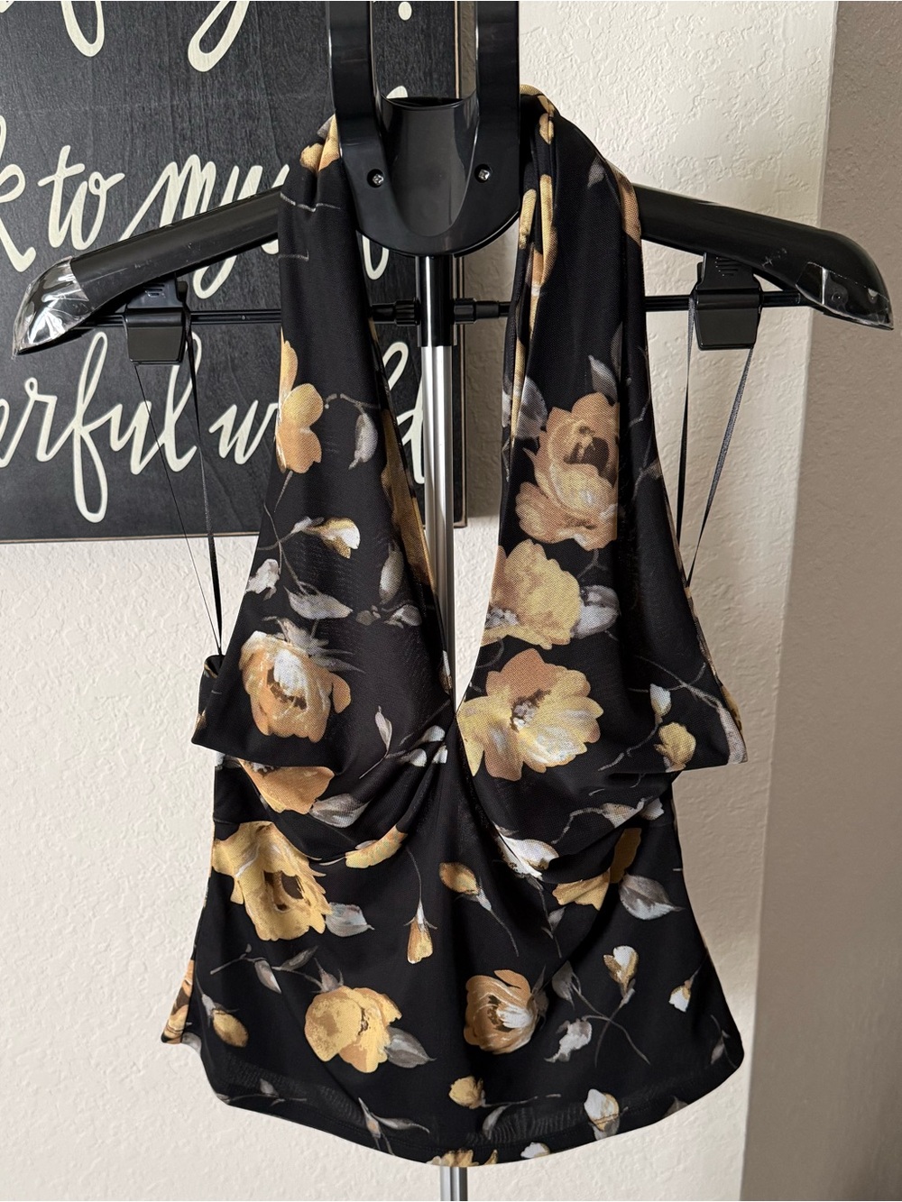 Anthropologie Floral Print Mesh Halter Top NWT